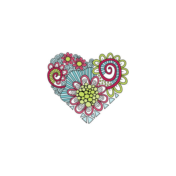 Multi Colour Heart Doodle Hand Drawn Vector vector art illustration