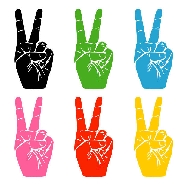 Multi Coloured Hand Peace Signs vector art illustration