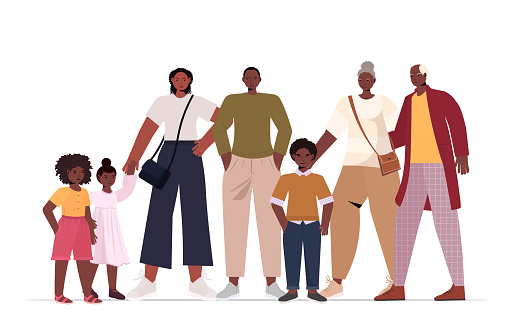 multi generation african american family happy grandparents parents and children standing together