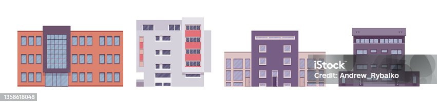 istock Multi storey apartment building set, modern elevation design 1358618048