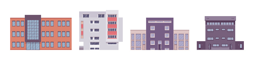 Multi storey apartment building set, modern elevation design
