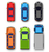 Multicolored car collection isolated on white background