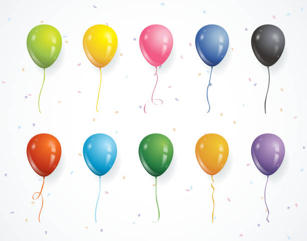 Multicolored party balloons with confetti Vector illustration of different colored balloons, flying solo, for you to use in your own designs. hot air balloon stock illustrations