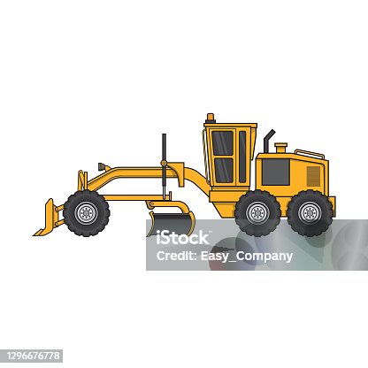 istock Multicolored road grader construction vehicle equipment machine. For coloring page, children book. 1296676778