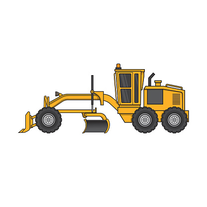 Multicolored road grader construction vehicle equipment machine. For coloring page, children book.