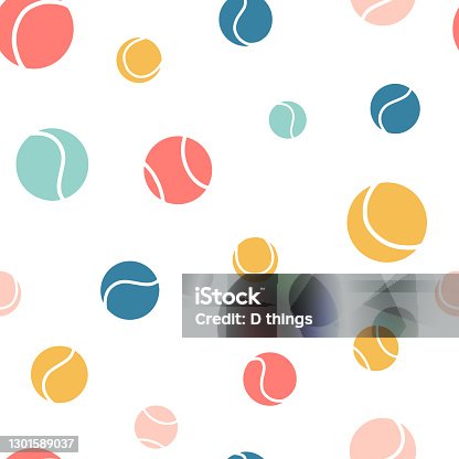 istock Multicolored tennis balls seamless pattern. 1301589037