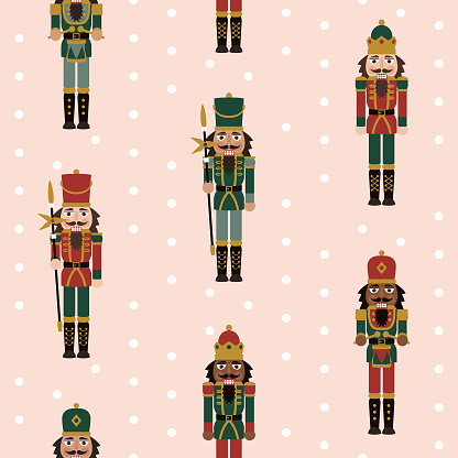 Multicultural Christmas Nutcracker Figures - Seamless Pattern with Toy Soldier Doll Decorations