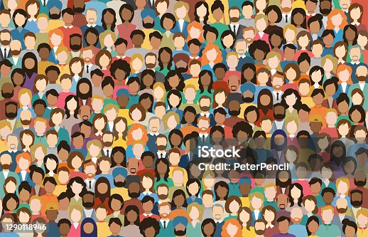 istock Multicultural Crowd of People. Group of different men and women. Young, adult and older peole. European, Asian, African and Arabian People. Empty faces. Vector illustration. 1290118946