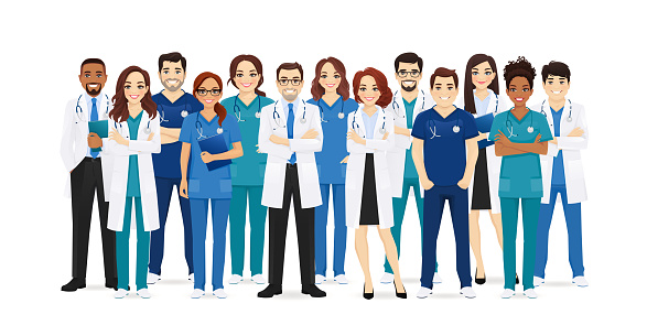 Multiethnic doctor and nurses group set isolated vector illustration