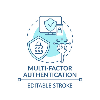Multi-factor authentication concept icon. Computer access control method idea thin line illustration. Gaining access to information. Vector isolated outline RGB color drawing. Editable stroke