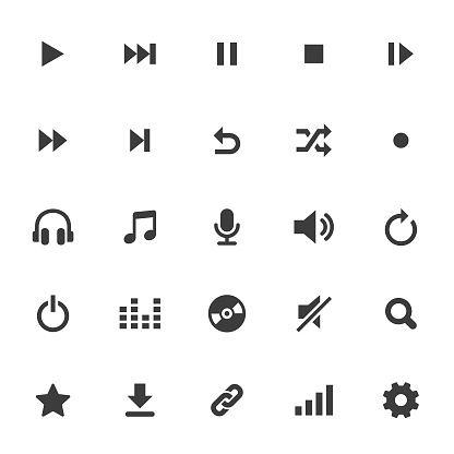 An illustration of multimedia and audio icons set for your web page, presentation, apps and design products. Vector format can be fully scalable & editable.