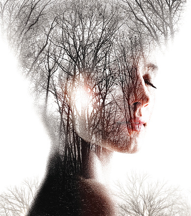 Multiple Exposure  of Woman Enjoying Forest