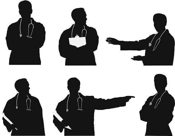 Multiple images of a doctor Multiple images of a doctorhttp://www.twodozendesign.info/i/1.png communication silhouettes stock illustrations
