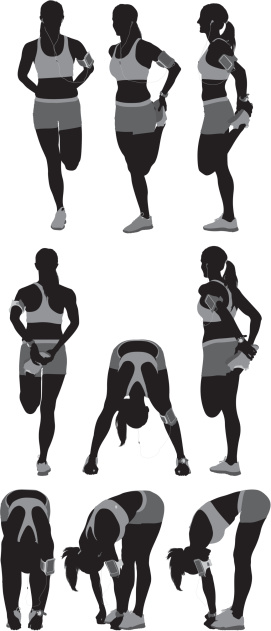 Multiple images of a female athlete exercising