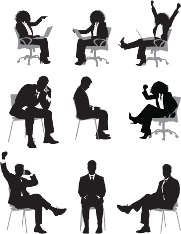Multiple images of busines people sitting on chair