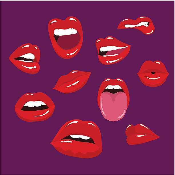 Multiple lips in a purple background vector art illustration