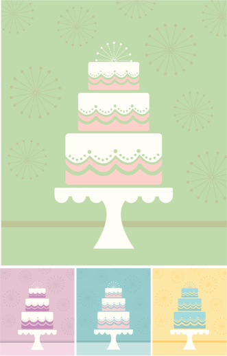 Multiple minimalist illustrations of a wedding cake