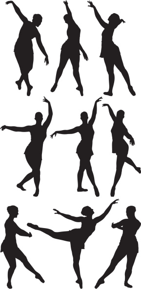 Multiple silhouettes of ballet dancers