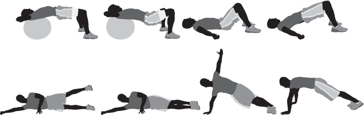 Multiple silhouettes of men exercising
