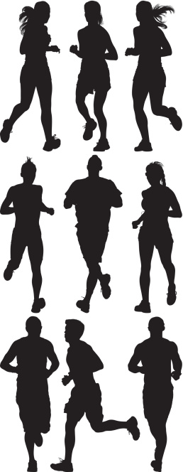 Multiple silhouettes of people running