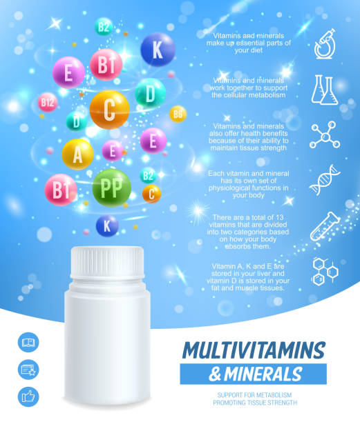 ilustrações de stock, clip art, desenhos animados e ícones de multivitamins complex dietary supplement pills - natural food infographics
