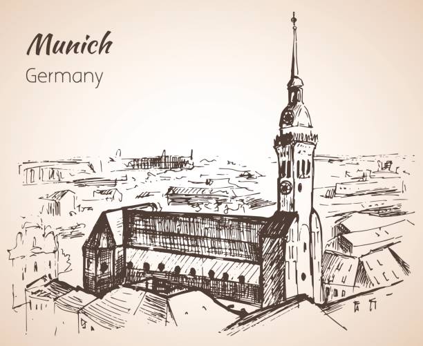慕尼克市景觀，德國。草繪。 - bayern 幅插畫檔、美工圖案、卡通及圖標