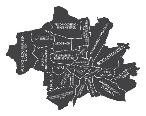 뮌헨 도시 지도 독일 데 까만 그림을 표시 - 뮌헨 stock illustrations