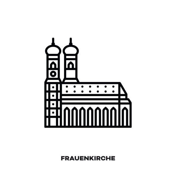뮌헨 프라 우 엔 교회, 바이에른, 독일 벡터 선 아이콘입니다. - 뮌헨 stock illustrations