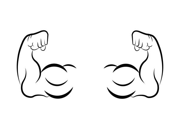 значок мышц. иллюстрация мышц руки - плоская икона - cartoon strong arm fle...