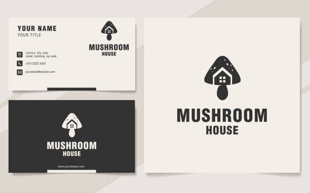 Mushroom house emblem template on monogram style Mushroom house emblem template on monogram style roofing business card stock illustrations