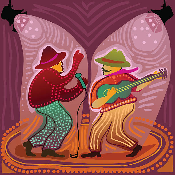 music band performs on stage vector art illustration