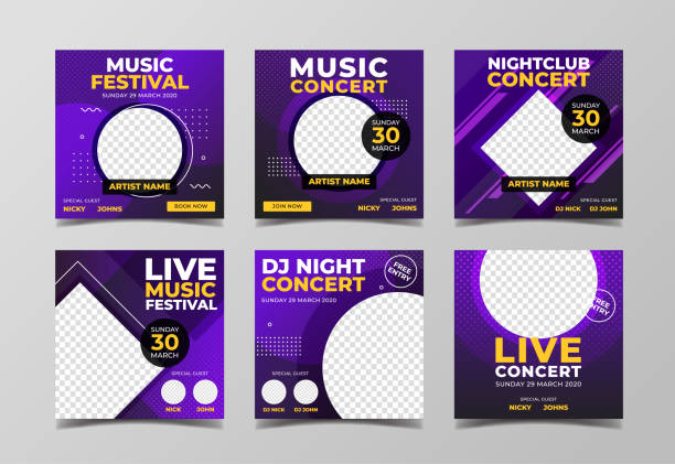 Music concert, dj party and live music event banner for flyer and social media post template Modern music banner template concert stock illustrations
