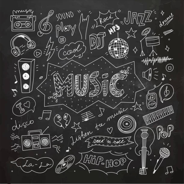 Music Doodle Collection Musical Doodle Collection. Vector Illustration. Musical Clip Art. Hand Drawn Doodles chalk rock stock illustrations