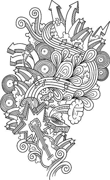 music doodles music doodles, neat and detailed, strokes - intact - vector illustrations guitar patterns stock illustrations