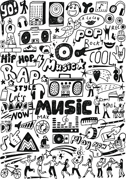 Music doodles Music - set icons in sketch style dancing drawings stock illustrations