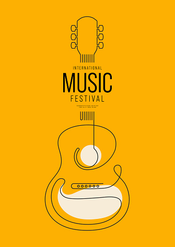 Music festival poster design template background decorative with outline guitar