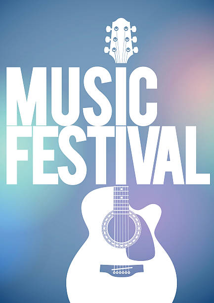 Music Festival poster with acoustic guitar. Vector illustration, Acoustic guitar on the blue background concert flyer template. guitar backgrounds stock illustrations