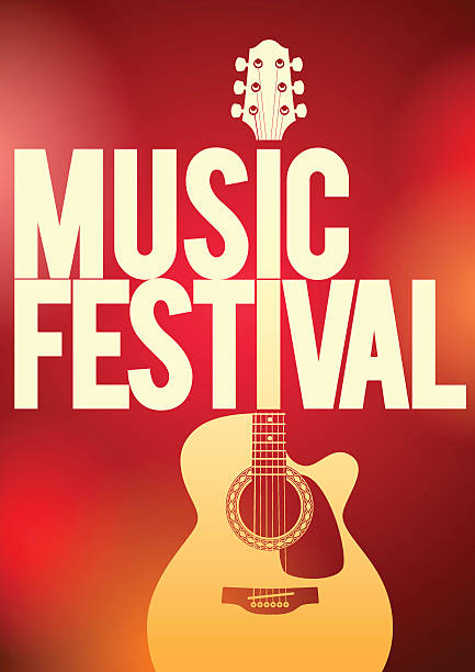 Music Festival poster with acoustic guitar. Vector illustration, Acoustic guitar on the red background concert flyer template. guitar backgrounds stock illustrations
