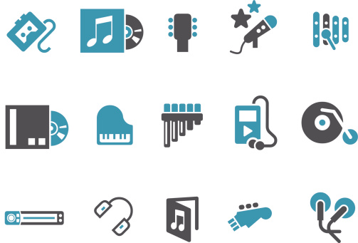 Vector icons pack - Blue Series, music collection. vector