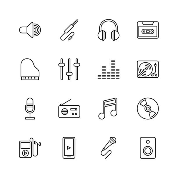Music icons - line Music icons - line Vector EPS File. turntable stock illustrations