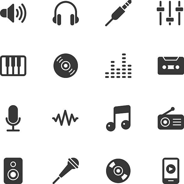 ilustraciones, imágenes clip art, dibujos animados e iconos de stock de música iconos-regular - auriculares equipo de música