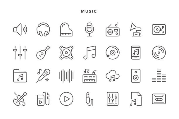 ilustraciones, imágenes clip art, dibujos animados e iconos de stock de iconos de la música - music