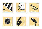 Music instruments. Poster concept. Colored flat vector illustration.