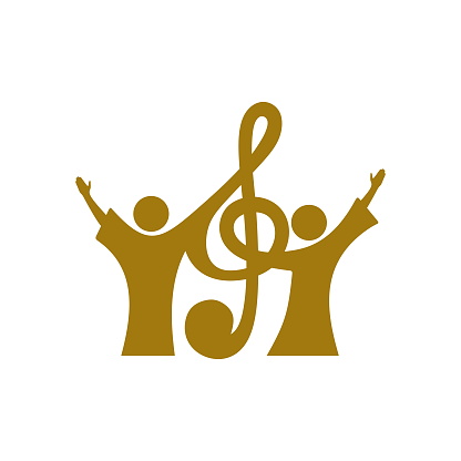Music logo. Christian symbols. Believers in Jesus sing a song of glorification to the Lord