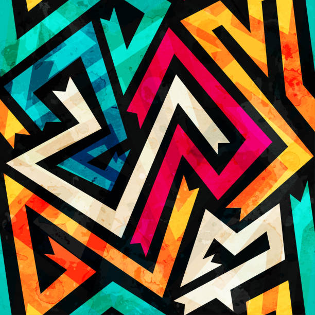 music maze seamless pattern with grunge effect music maze seamless pattern with grunge effect graffiti patterns stock illustrations