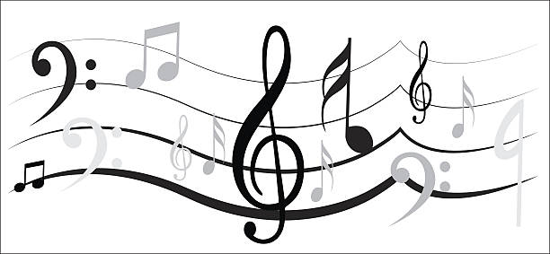 Music Note Design Music Note with different music Symbols mic stencil stock illustrations