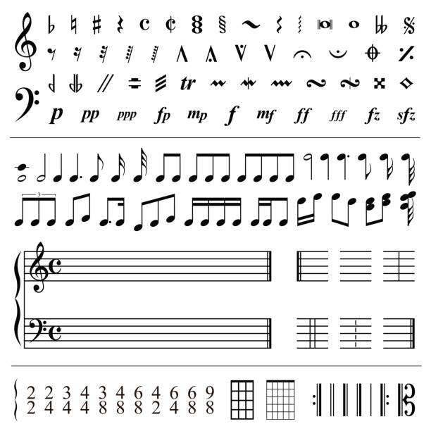 Music notes and symbols - vector illustration Music notes and symbols set - vector illustration music symbols stock illustrations