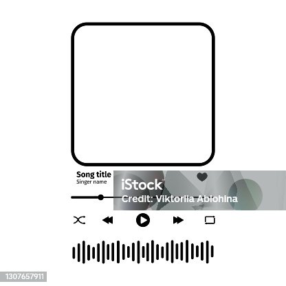 istock Music player interface with buttoms, loading bar, sound wave sign and frame for album photo. Trendy song plaque, template for romantic gift. Vector outline illustration 1307657911