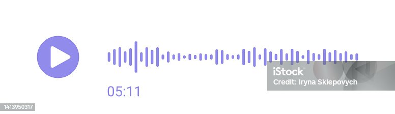 istock Music player soundbar. Audio speech spectrum noise with play button. Mobile messenger app chat. 1413950317