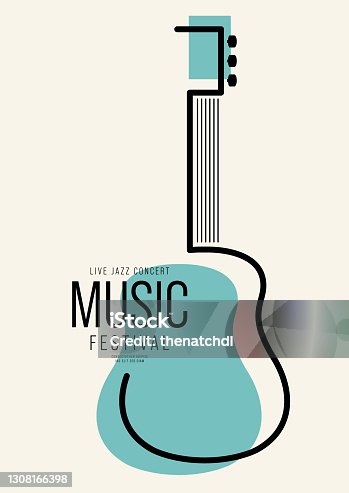 istock Music poster design template background decorative with outline guitar 1308166398